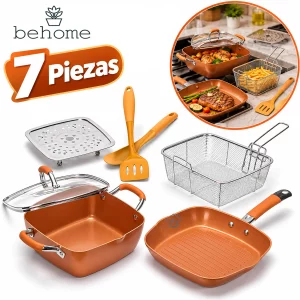 Set De Olla Y Sartén Copper Cobre 7 Piezas