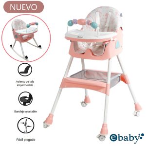 Silla de Comer Asiento Reclinable con Ruedas DALI Rosado