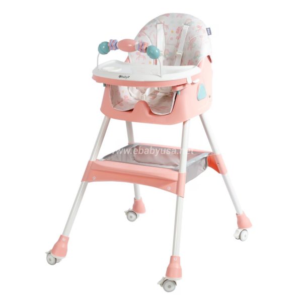 Silla de Comer Asiento Reclinable con Ruedas DALI Rosado - Imagen 2