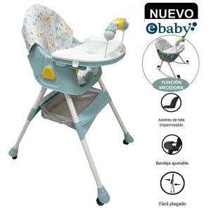 Silla de Comer Asiento Reclinable con Ruedas DALI Verde