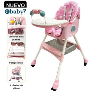 Silla de Comer Plegable Con Ruedas Doble bandeja LULU Fucsia