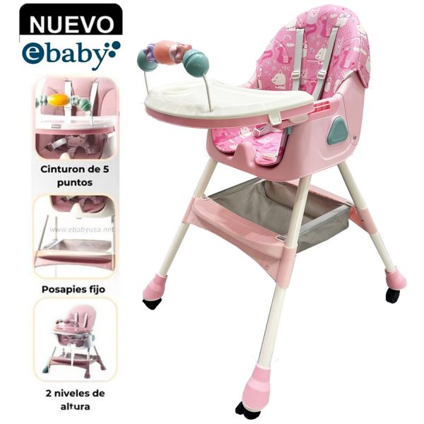 Silla de Comer Plegable Con Ruedas Doble bandeja LULU Fucsia