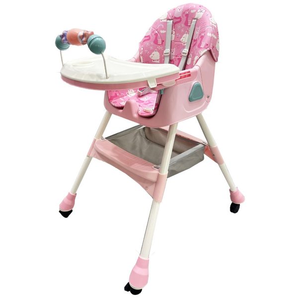 Silla de Comer Plegable Con Ruedas Doble bandeja LULU Fucsia - Imagen 2