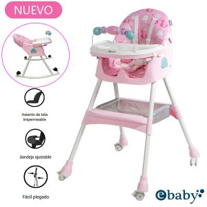 Silla de Comer Asiento Reclinable con Ruedas DALI Fucsia