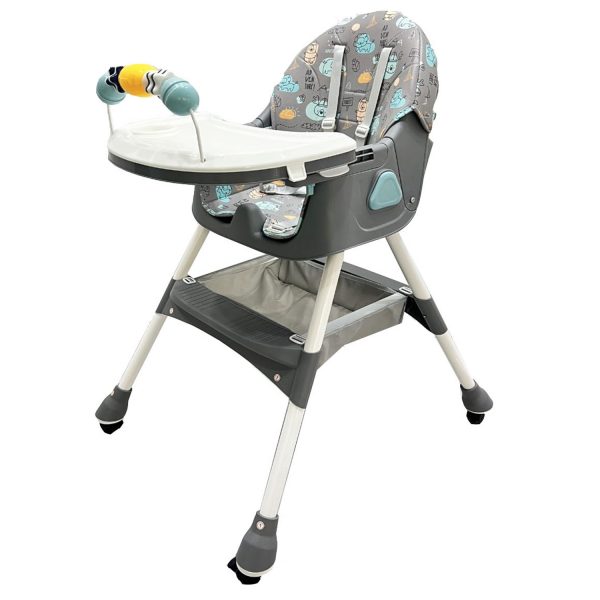 Silla de Comer Plegable Con Ruedas Doble bandeja LULU Gris - Imagen 3