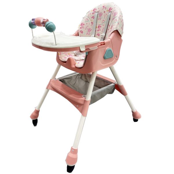 Silla de Comer Plegable Con Ruedas Doble bandeja LULU Rosado - Imagen 3