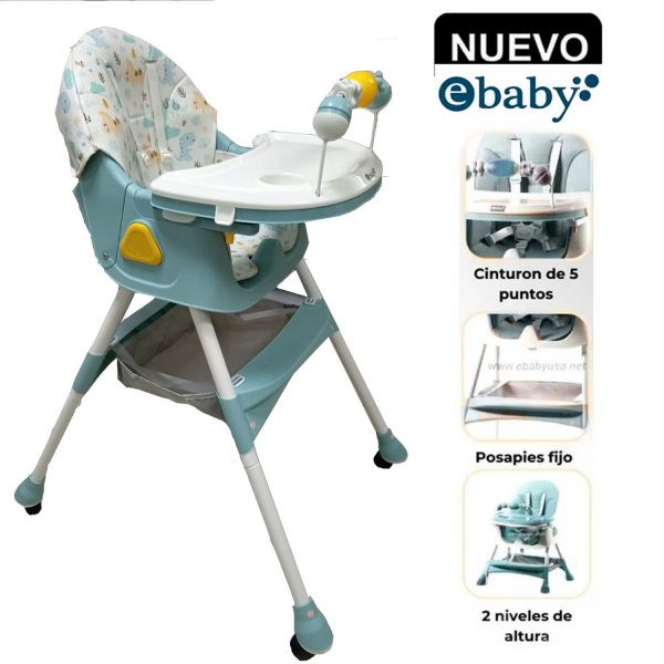 Silla de Comer Plegable Con Ruedas Doble bandeja LULU Verde