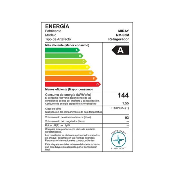 Frigobar-Refrigeradora Miray RM-93M 93 L - Imagen 4