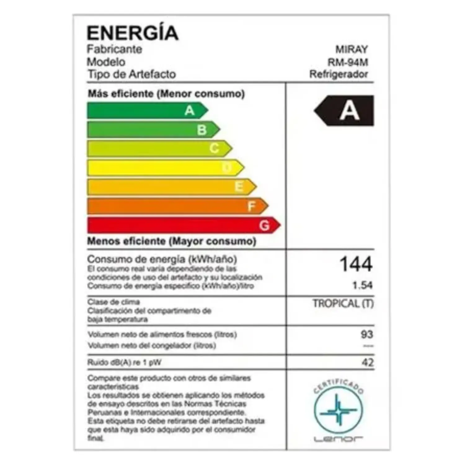 Frigobar-Refrigeradora Miray RM-94M 93 L - Imagen 4