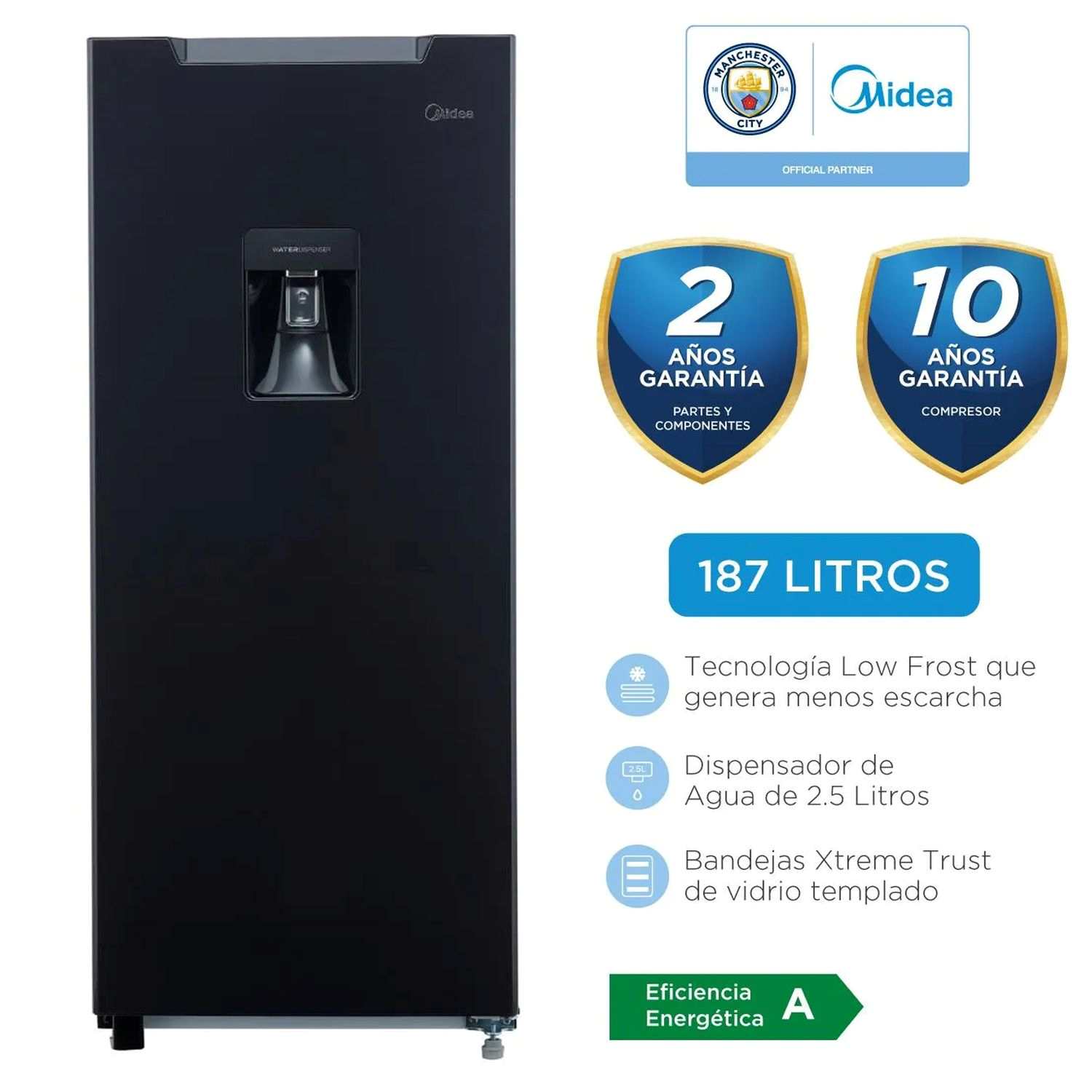Refrigeradora Monopuerta Midea 187L Negra MDRD190ANLXW