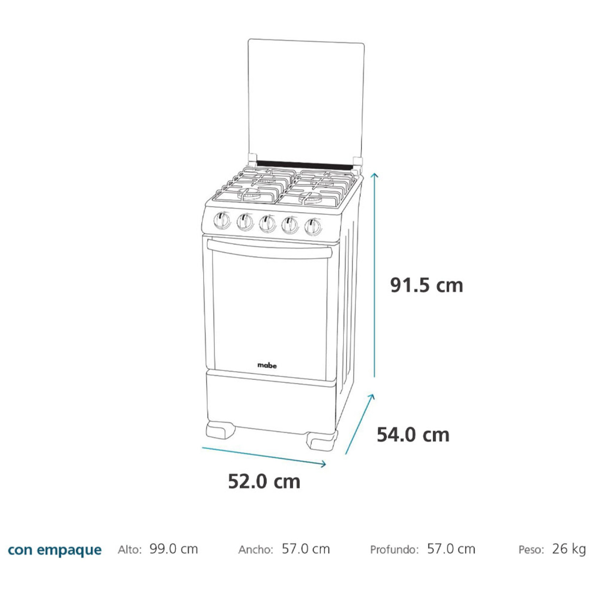 Cocina de piso a gas de 52 cm inox mabe - TX5110P1 - Imagen 3