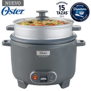 Olla Arrocera Oster 15 Tazas 3 en 1 Función de Sofrito Vaporera Gris