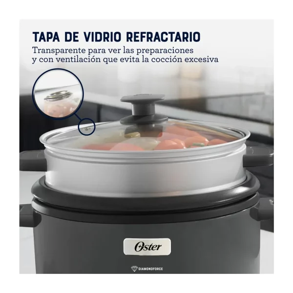 Olla Arrocera Oster 12 Tazas 3 en 1 Función de Sofrito Vaporera Gris - Imagen 4
