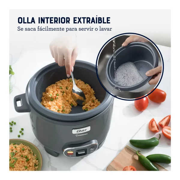 Olla Arrocera Oster 12 Tazas 3 en 1 Función de Sofrito Vaporera Gris - Imagen 2