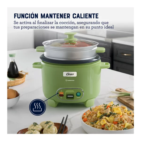 Olla Arrocera Oster CKSTRC10DFGRN 1.8L 3 en 1 Función de Sofrito Vaporera Verde - Imagen 3