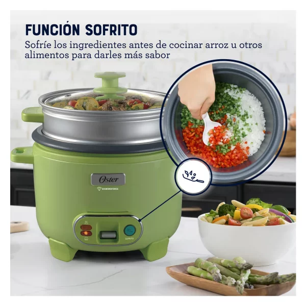 Olla Arrocera Oster CKSTRC10DFGRN 1.8L 3 en 1 Función de Sofrito Vaporera Verde - Imagen 2
