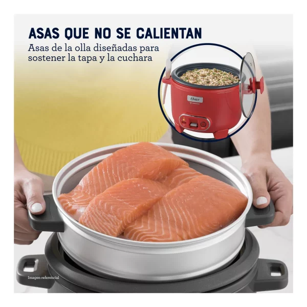 Olla Arrocera Oster CKSTRC10DFPNK 1.8L 3 en 1 Función de Sofrito Vaporera Rojo - Imagen 4