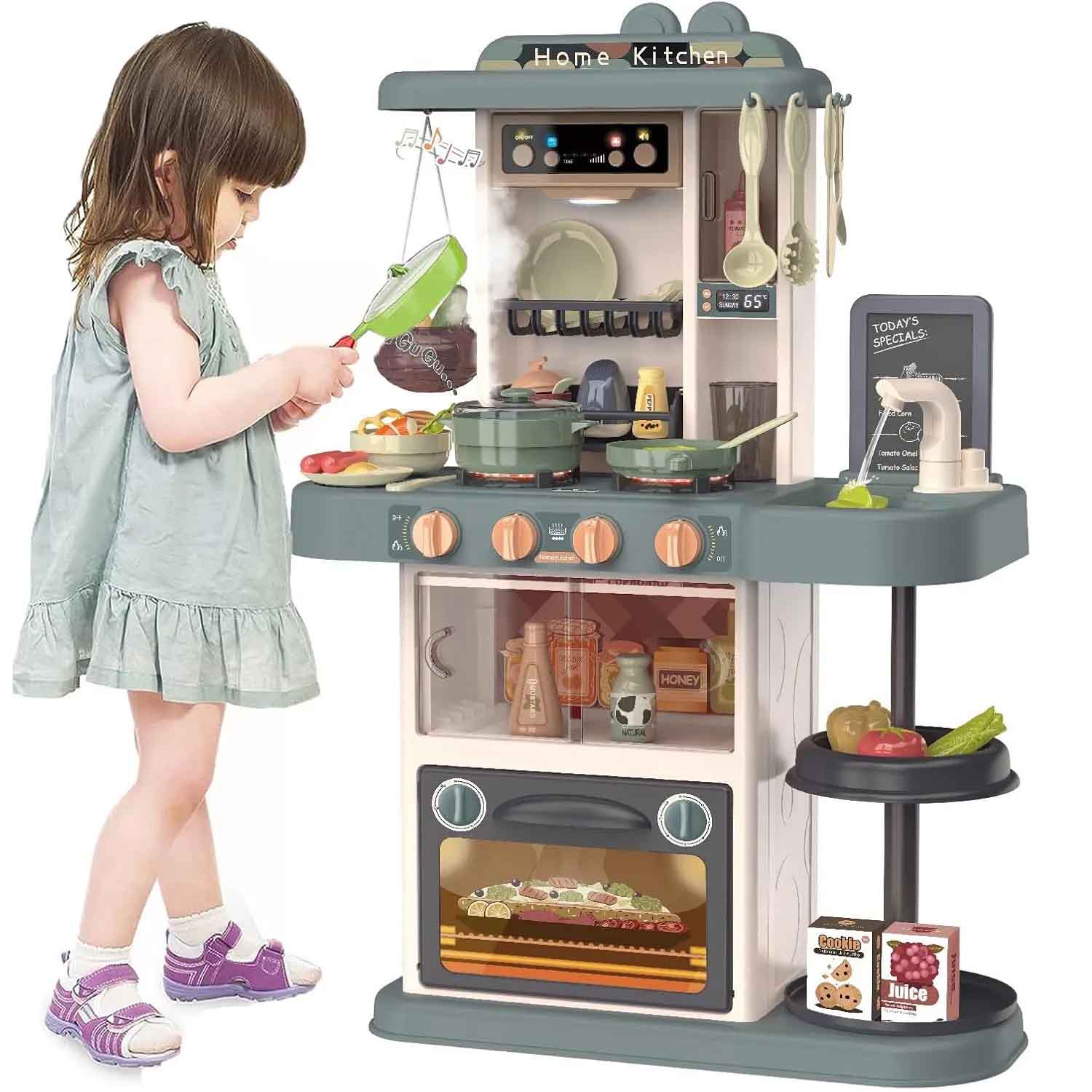 Juguete Set de Cocina para Niñas Armable con Luz y Sonido Verde 43pcs