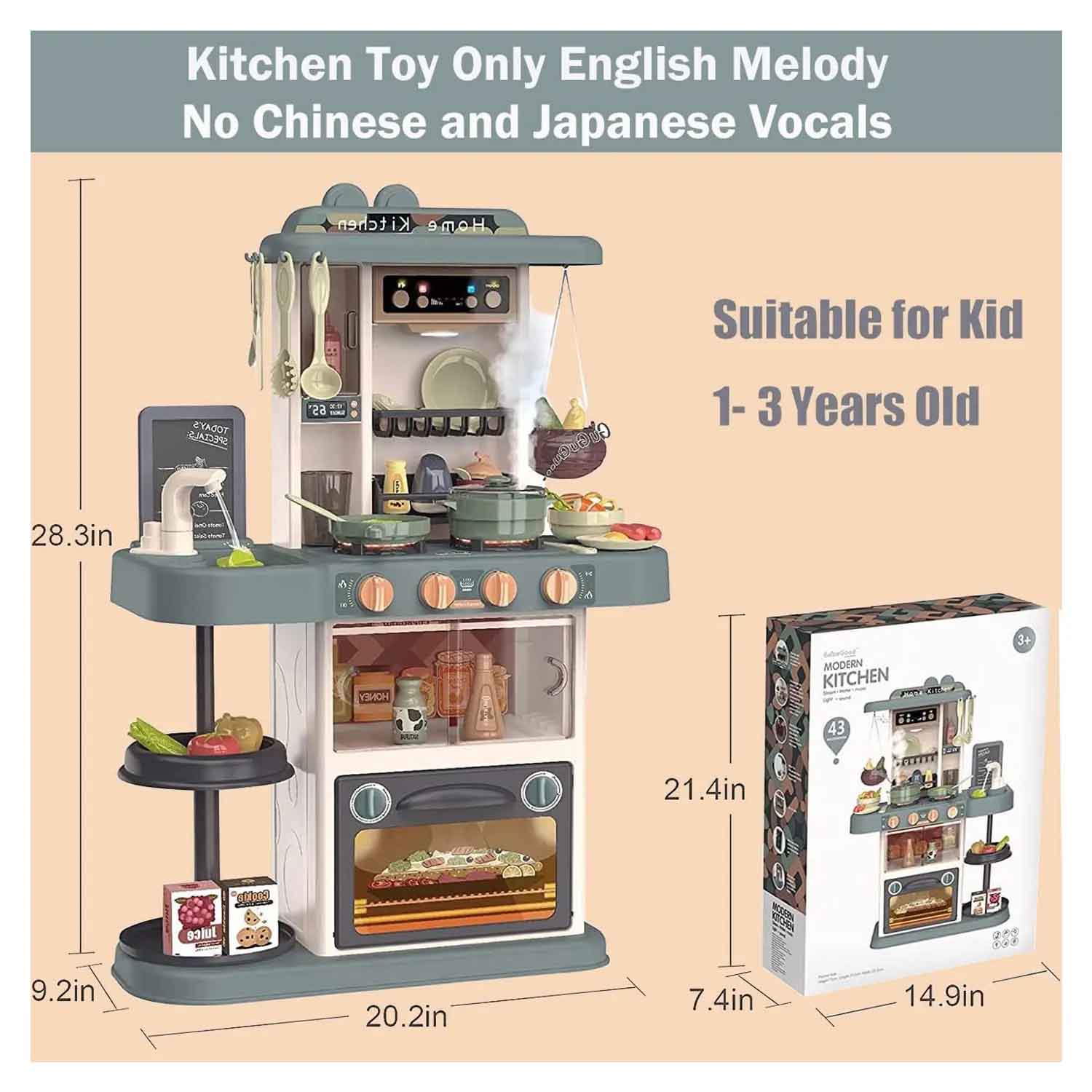 Juguete Set de Cocina para Niñas Armable con Luz y Sonido Verde 43pcs - Imagen 4