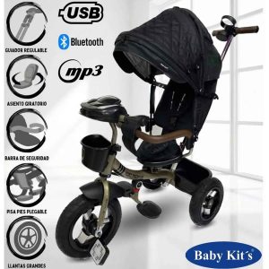 Triciclo Guiador 3 en 1 «FORT PREMIUM» USB Negro