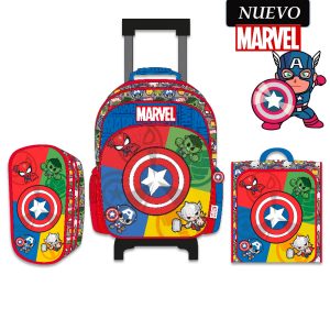 Set de Mochila con Ruedas Lonchera y Cartuchera Marvel A4