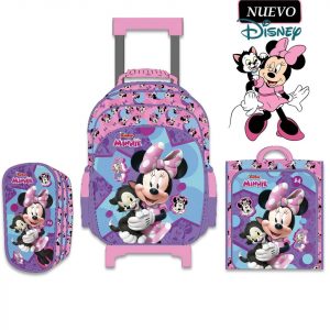 Set de Mochila con Ruedas Lonchera y Cartuchera MINNIE A4
