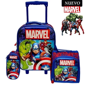 Set de Mochila con Ruedas EXTRA Oficio Lonchera y Cartuchera Marvel