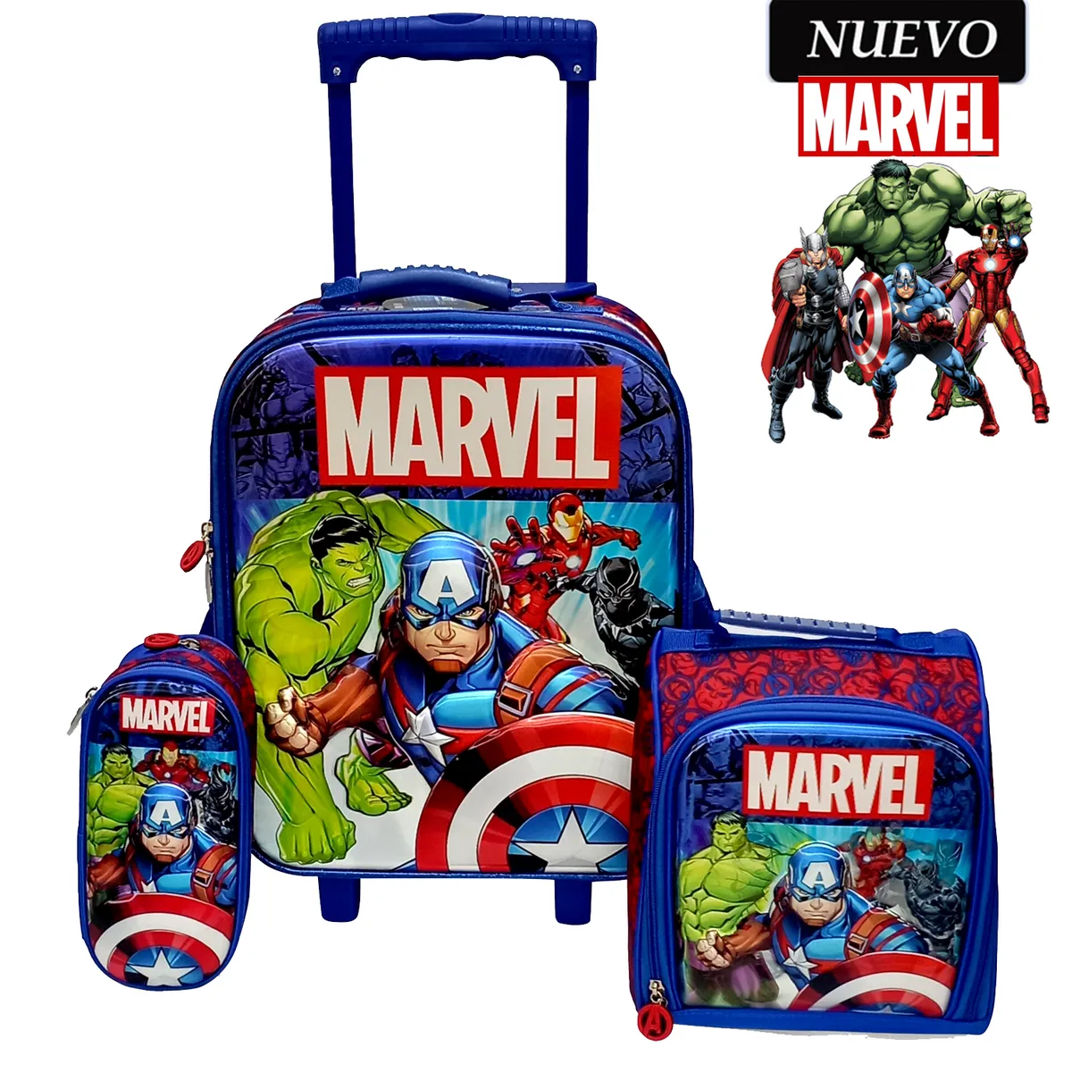 Set de Mochila con Ruedas EXTRA Oficio Lonchera y Cartuchera Marvel