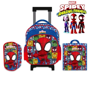 Set de Mochila con Ruedas Lonchera y Cartuchera SPIDEY A4