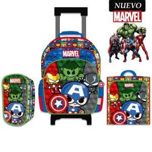 Set de Mochila con Ruedas Lonchera y Cartuchera Marvel A4