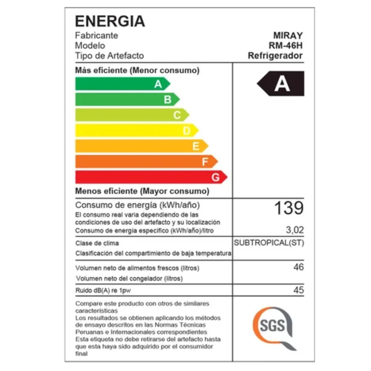 Frigobar-Refrigeradora Miray RM-46H 46 L - Imagen 5