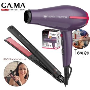 Combo GAMA Secadora Tempo 2200W + Plancha Bella Tourmaline Red Ion