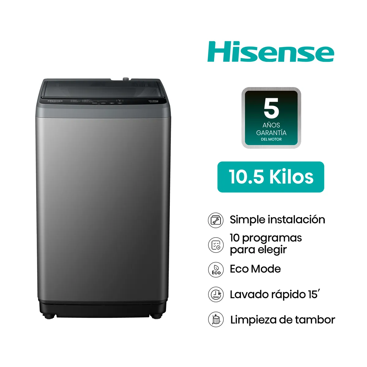 Lavadora Hisense Carga Superior 10kg WT1D1030UT