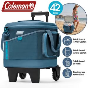 Nevera portátil flexible SPORTFLEXTM de 42 latas con ruedas, color océano.