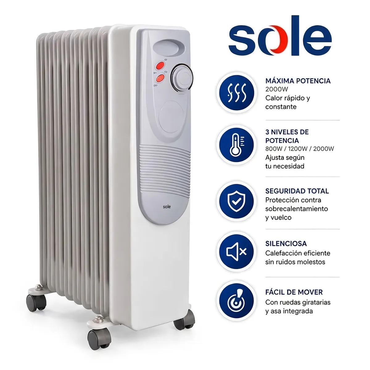 Estufa de Aceite Sole Eléctrica 9 celdas 2000W SOLE2000 - Imagen 2