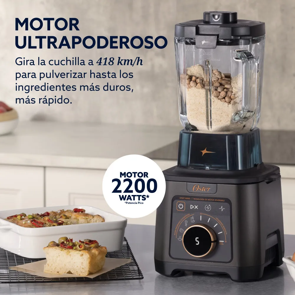 Licuadora Profesional Titan Oster de 2200 W con 4 Programas, 5 Velocidades, Vaso de Vidrio 2.5 L y Cuchilla de Acero Inoxidable, Negra, BLSTXT-XG-053 - Imagen 5