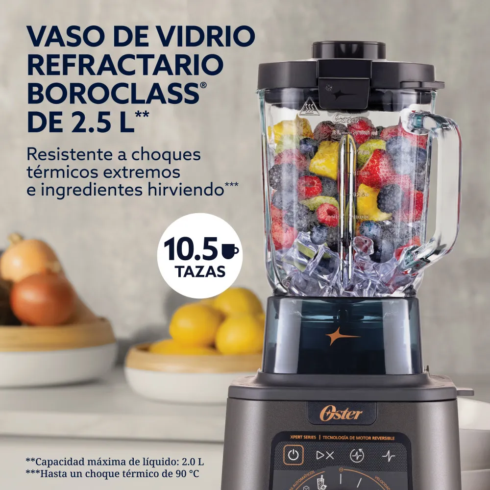 Licuadora Profesional Titan Oster de 2200 W con 4 Programas, 5 Velocidades, Vaso de Vidrio 2.5 L y Cuchilla de Acero Inoxidable, Negra, BLSTXT-XG-053 - Imagen 3