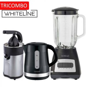 Tricombo Whiteline Licuadora Vaso de Vidrio 1.5 Litros +hervidor +Exprimidor