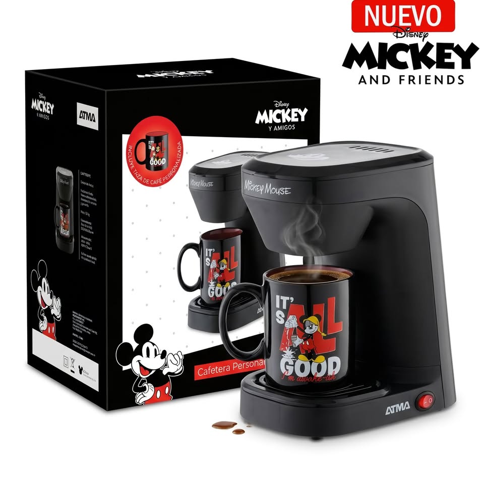 Combo Atma Cafetera Eléctrica Disney Con Taza De Mickey +Pop Corn Maker Canchita Sin Aceite - Imagen 2