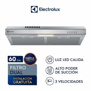 Campana Extractora Electrolux 60cm Alto Poder de Succión e iluminación LED Inox DE6SS
