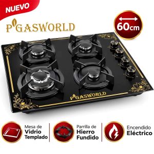 Cocina Empotrable PGas 4 Quemadores Vidrio Templado 60cm