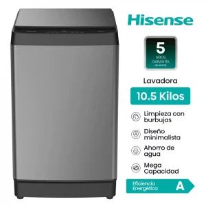 LAVADORA HISENSE 10.5 KG CARGA SUPERIOR WT3K1131UT GRIS OSCURO