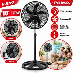 Ventilador de Pedestal 3 en 1 Prima 18" 70 Watts YL-1806-P