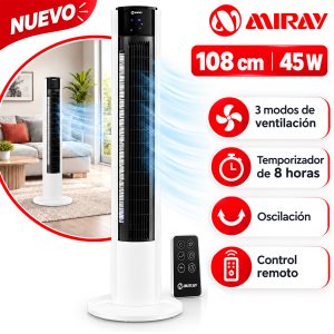 Ventilador Tipo Torre Miray 37" VMTT-1037R 45 Watts Blanco