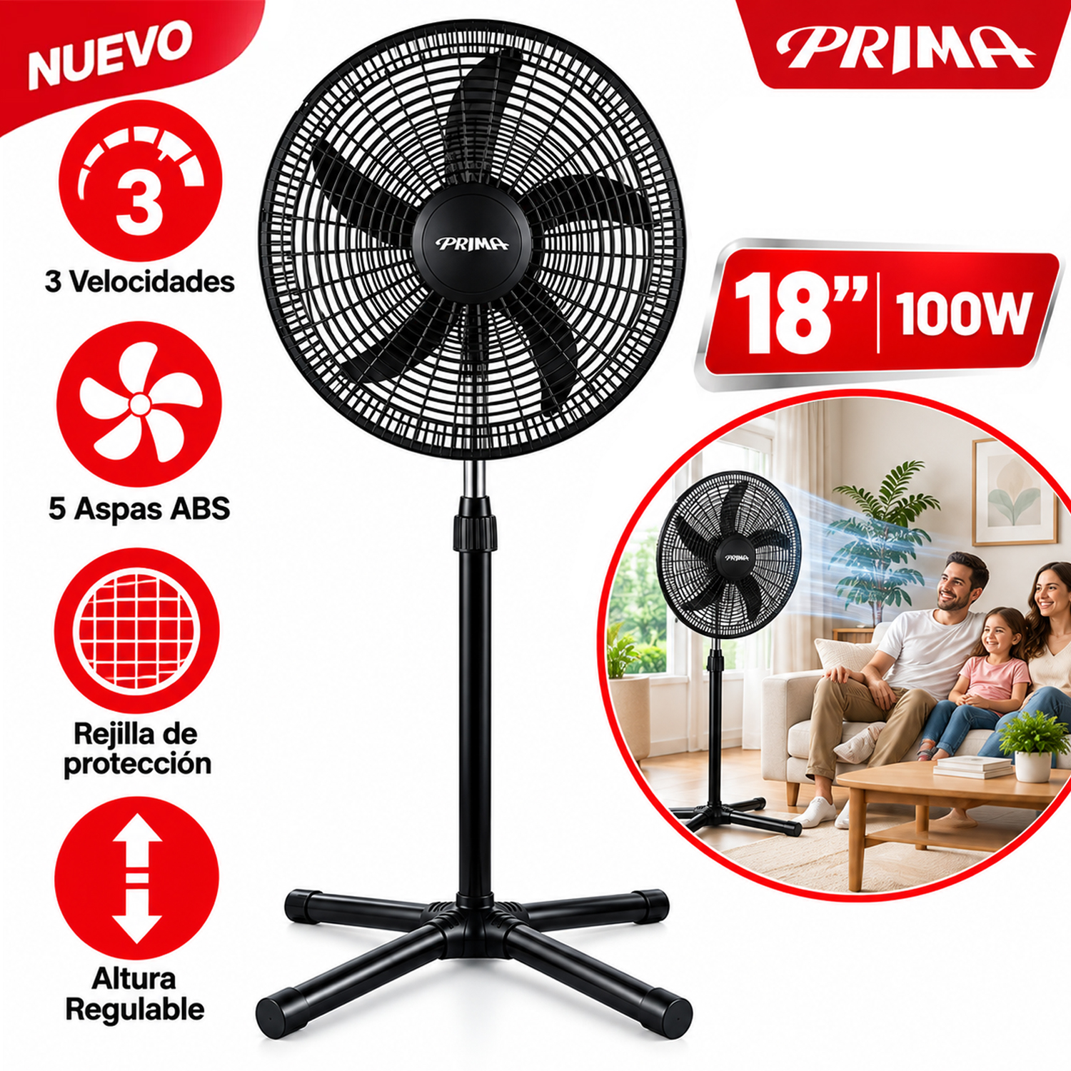 Ventilador de Pedestal 18" 100 Watts 3 Velocidades YL-1805-1P